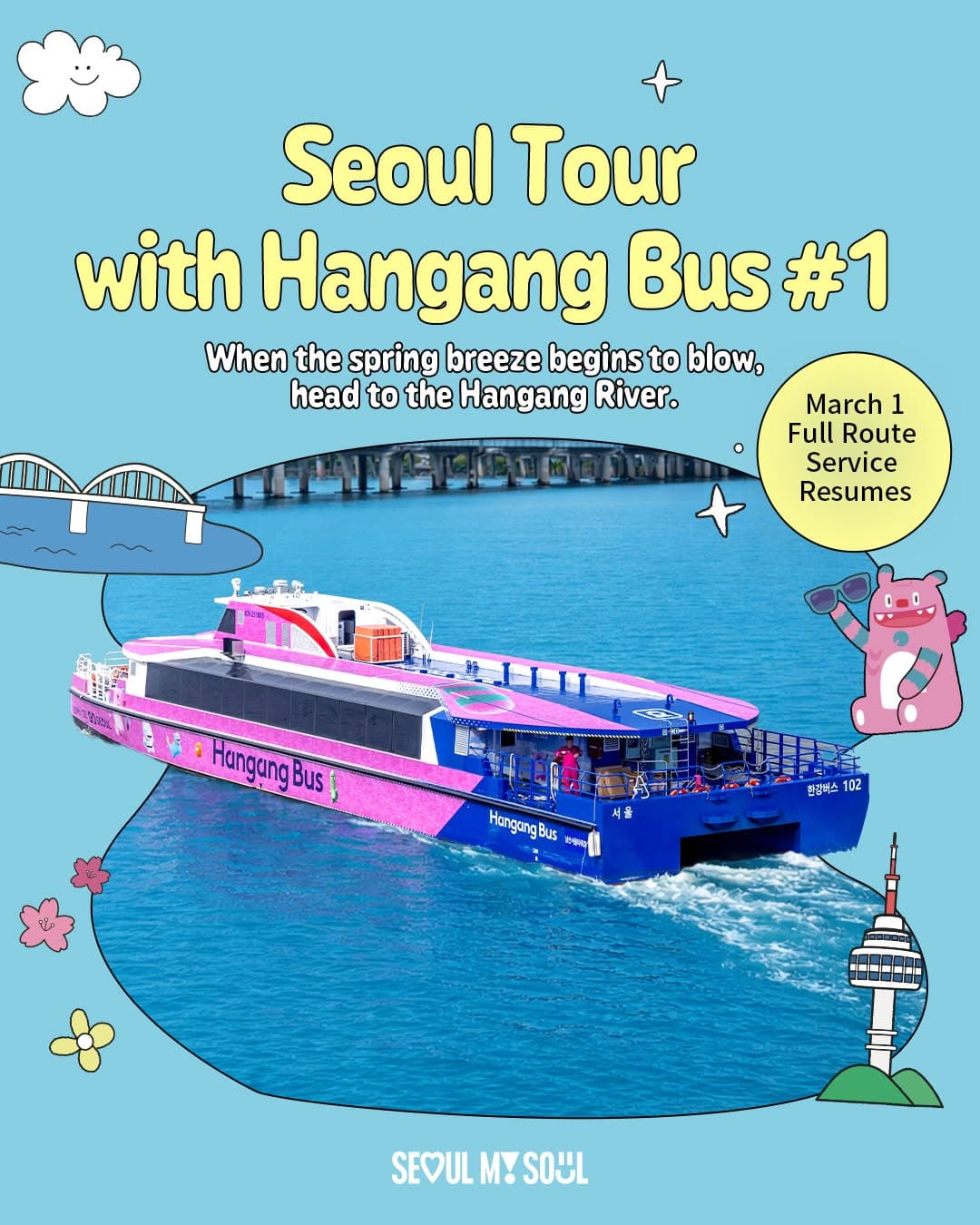 Hangang River Bus Tour: Parks, Landmarks, and Views