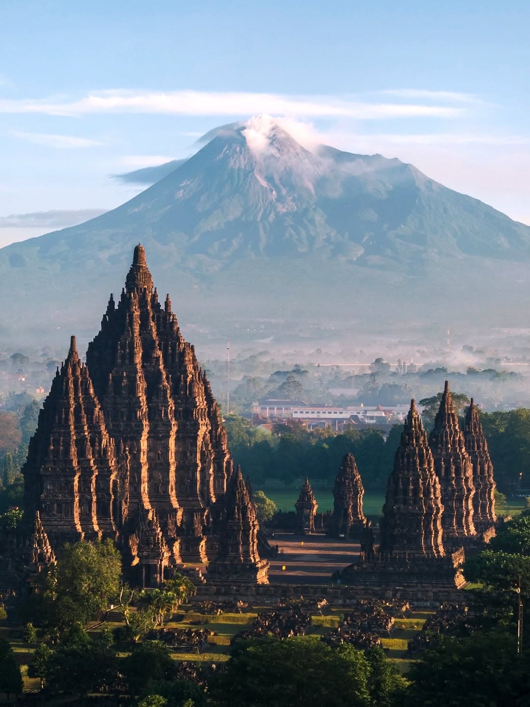 Prambanan Temple And Mount Merapi
