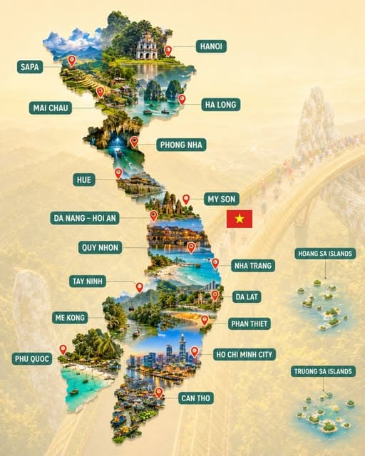 Vietnam Travel Map: Mountains to Beaches