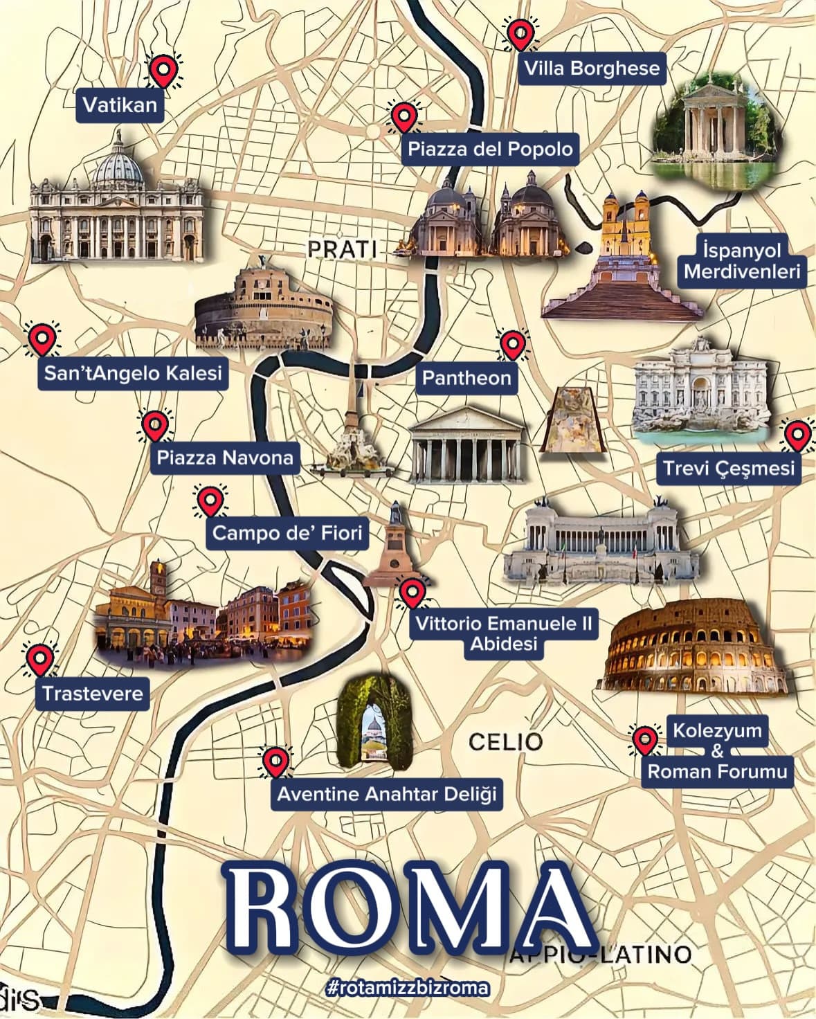 Iconic Rome Landmarks on a Single Map