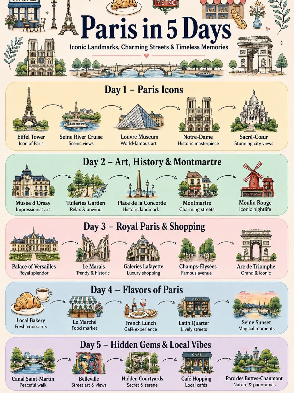 Paris 5-Day Itinerary: Landmarks, Culture, and Hidden Gems