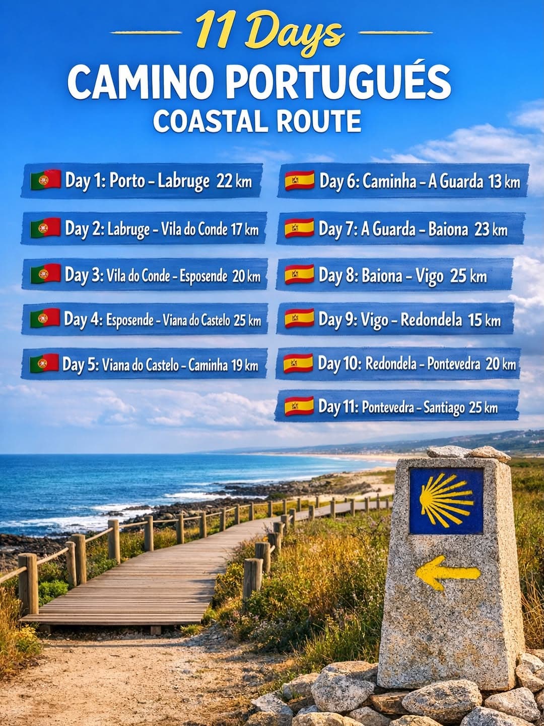 Coastal Camino Portugués Route Between Portugal and Spain