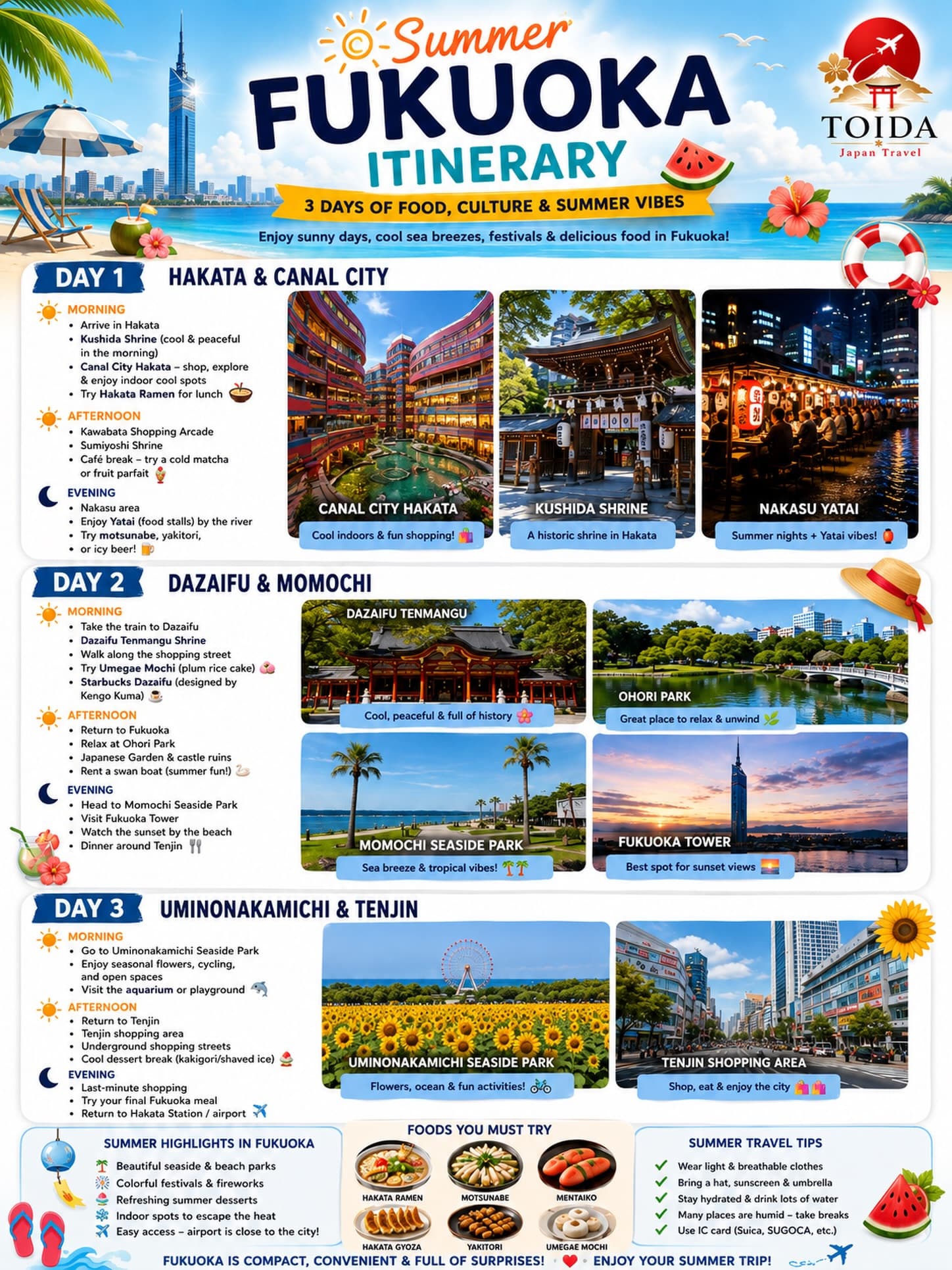 Fukuoka Summer Itinerary: Culture, Food, and Seaside Views