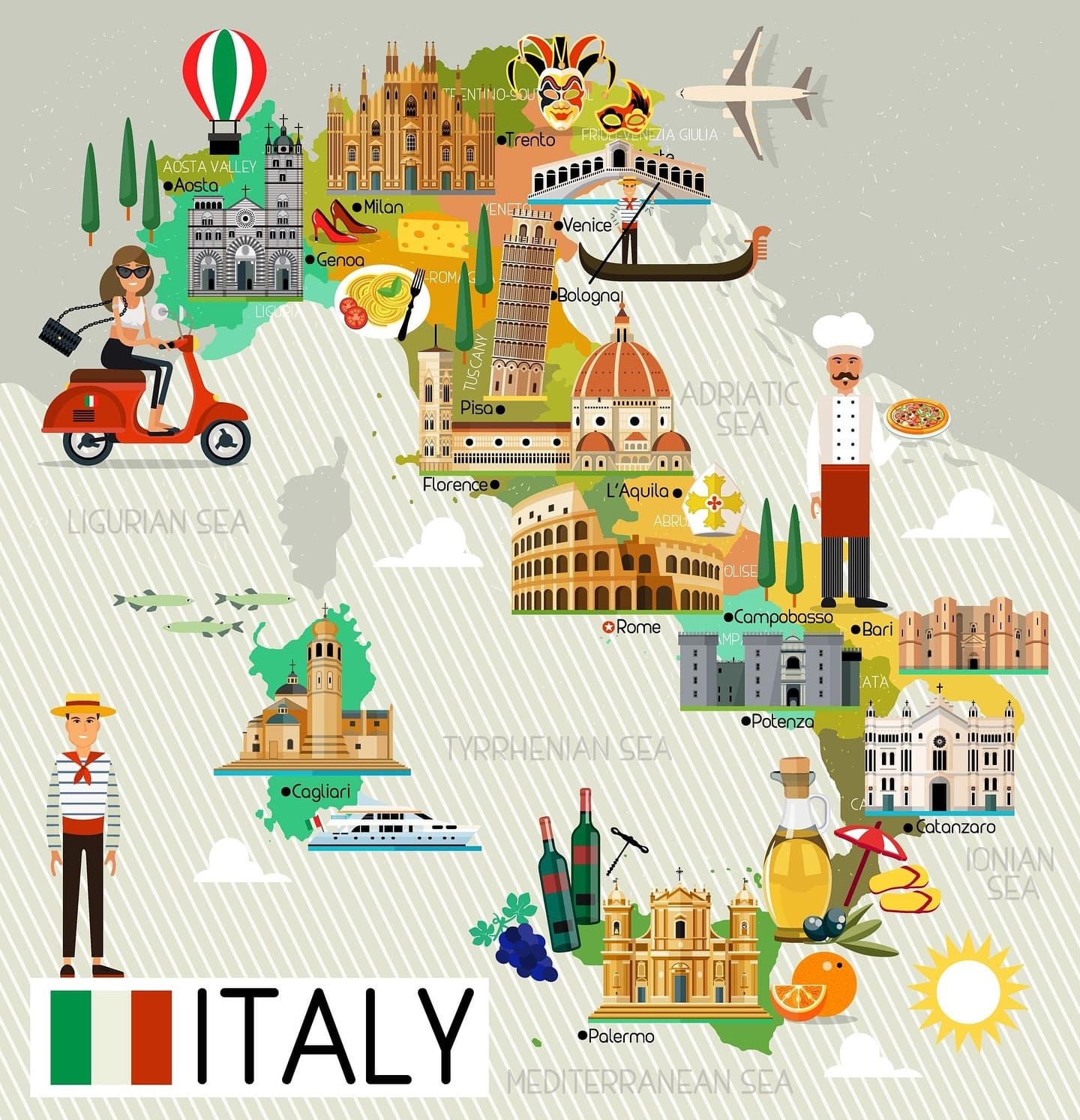 Italian Cities Map With Landmarks