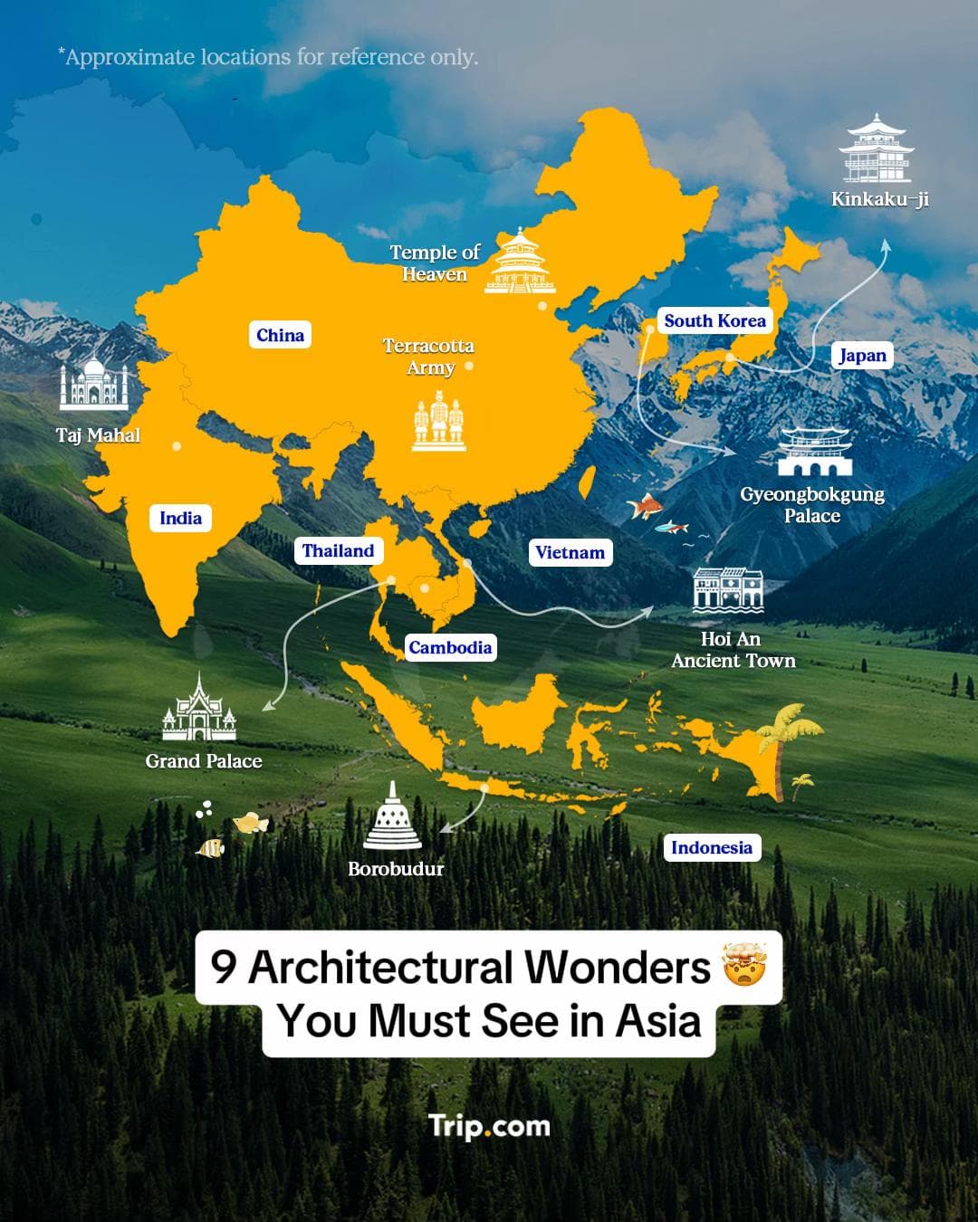 Iconic Asian Landmarks Across Multiple Nations
