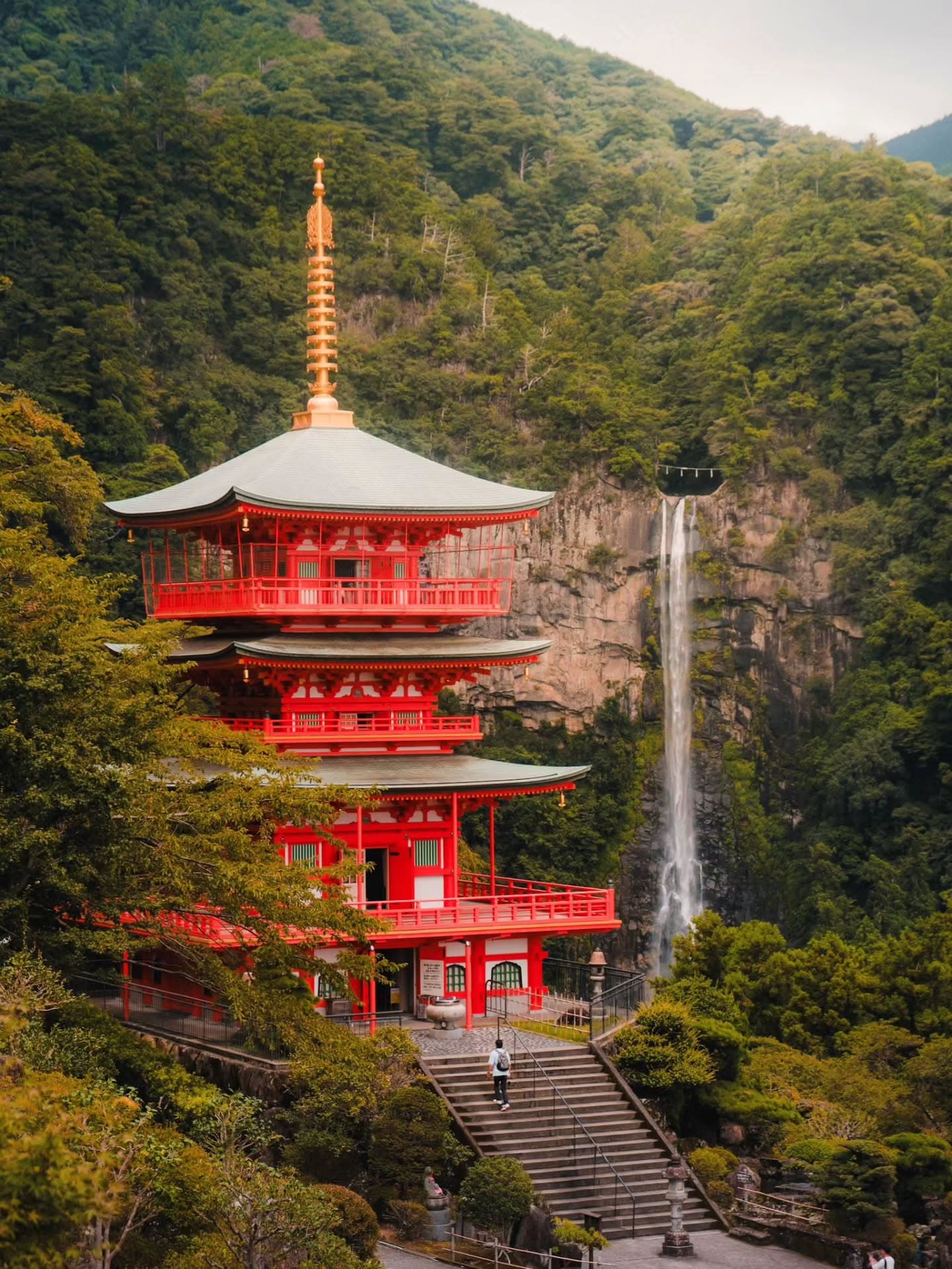 Pagoda Overlooking Japan's Nachi Waterfall