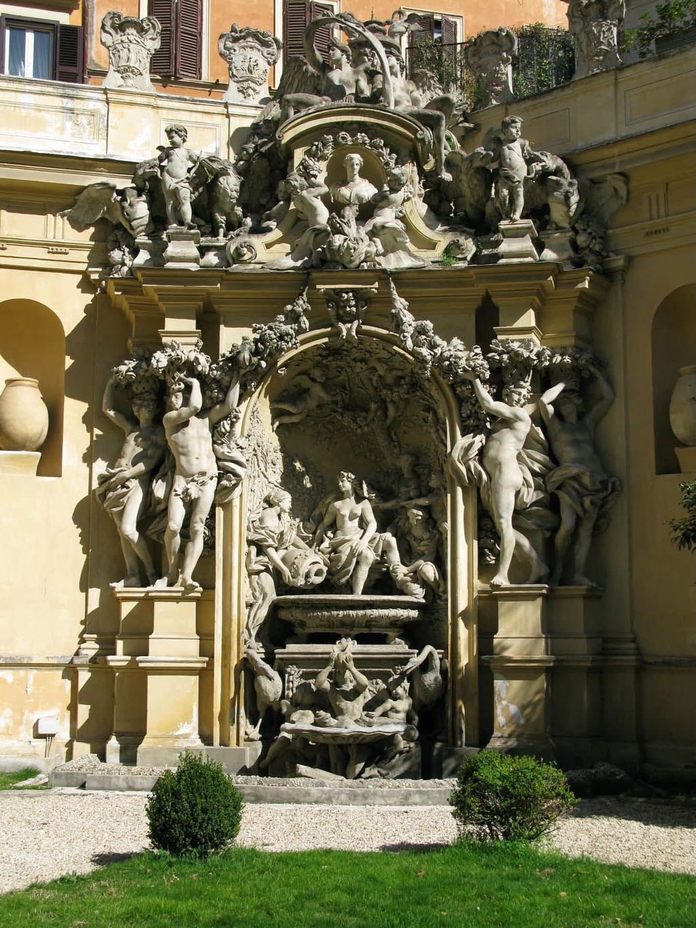 Palazzo Borghese Fountains Adorn Baroque Gardens