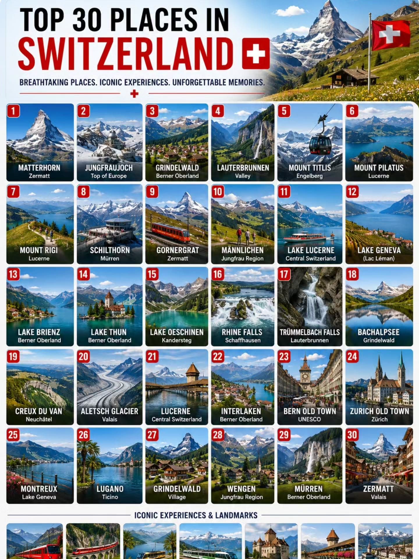 Switzerland's Top 30 Mountain, Lake, and Town Destinations
