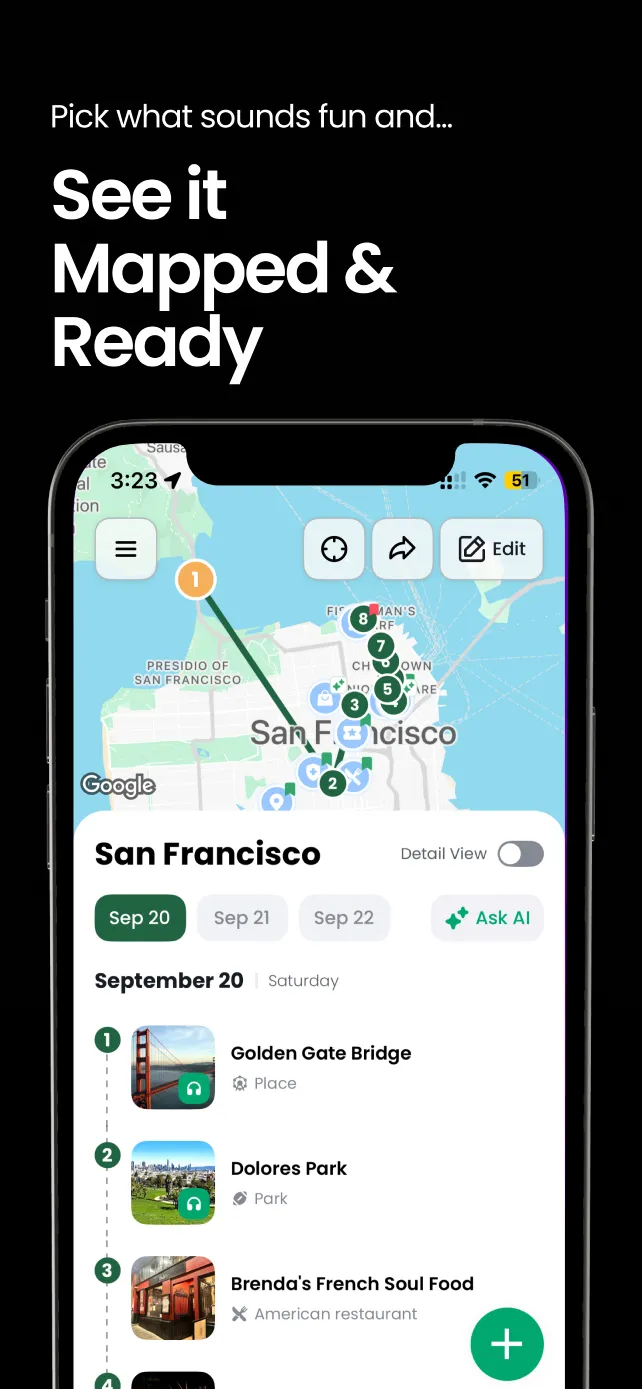 View your curated itinerary alongside interactive maps for easy navigation.